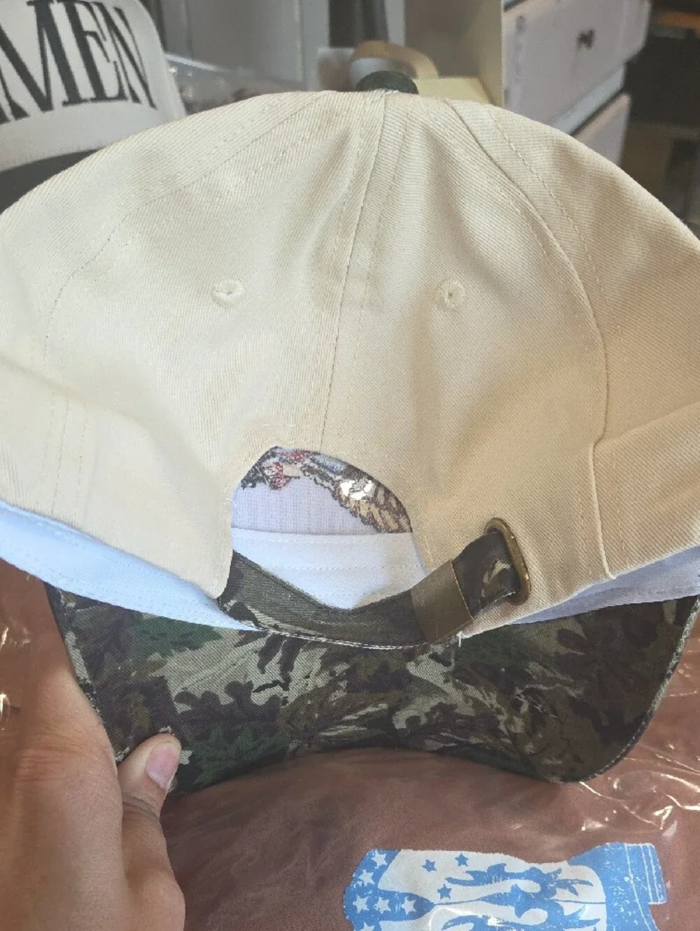 Embroidered Flying Duck Trucker Hat - Cream Crown, Camouflage Bill